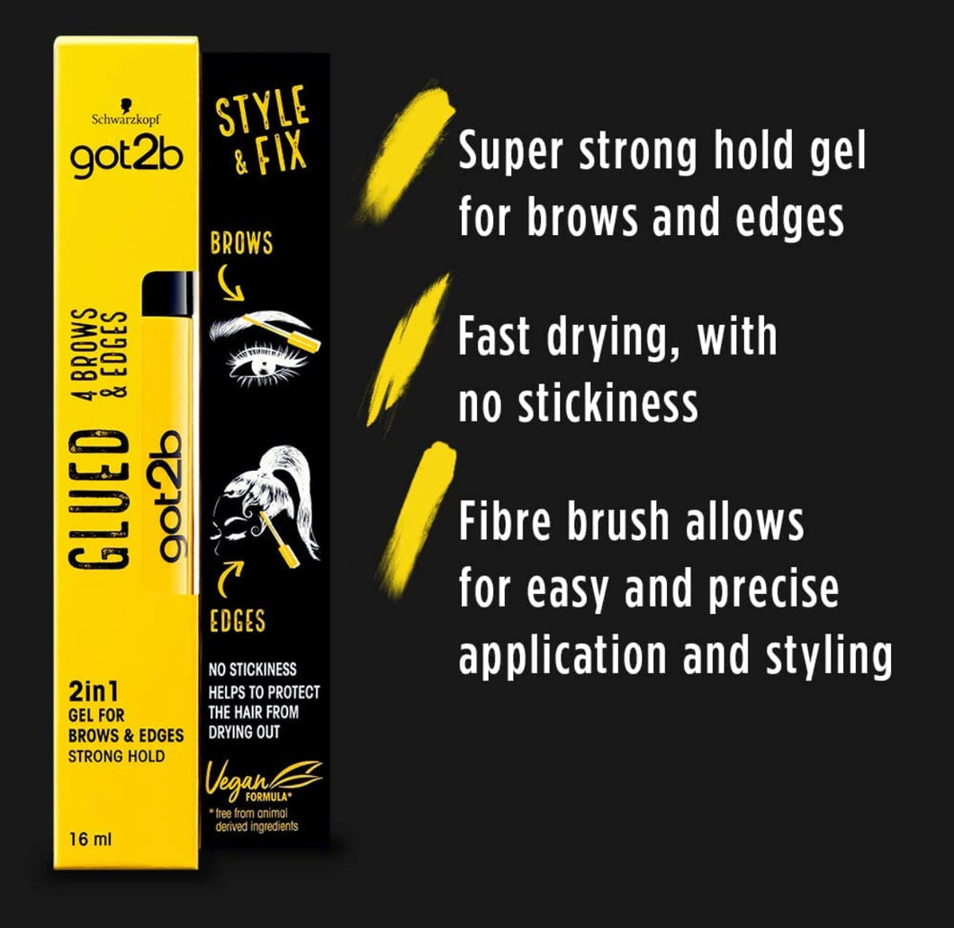 Schwarzkopf got2b Glued for Brows & Edges 2 in 1 Wand Gel, For Laying Edges and Styling Brows